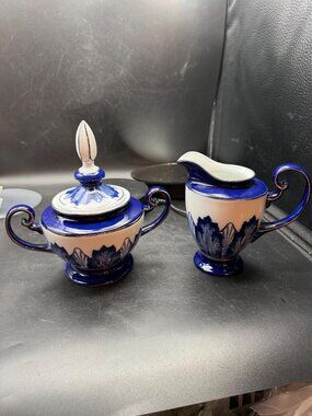 Bombay Cobalt Arabesque Cream N Sugar Platinum Rim